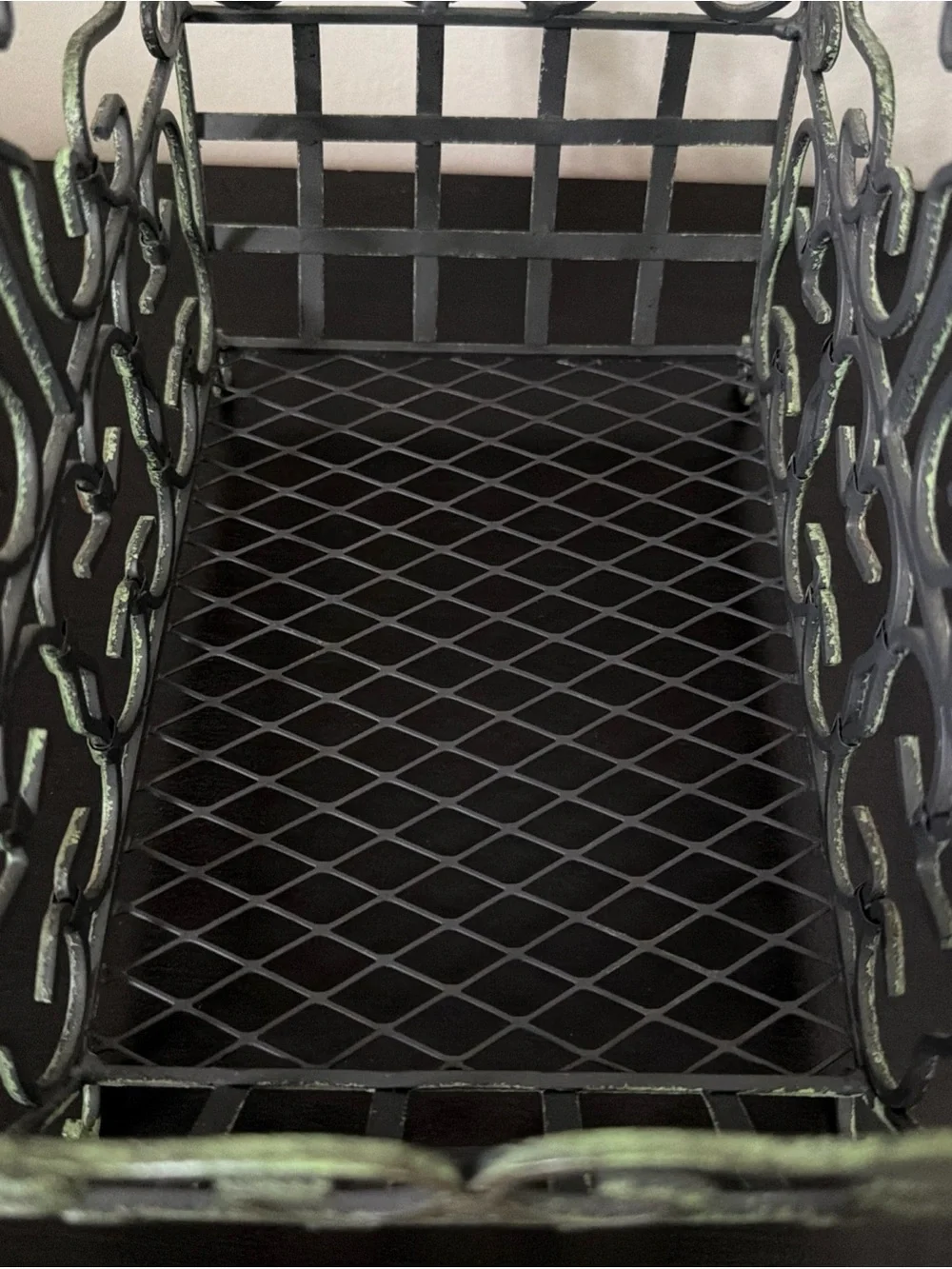 Metal-Wrought Iron Green Basket- French Country Style / Cottagecore/ Farmhouse